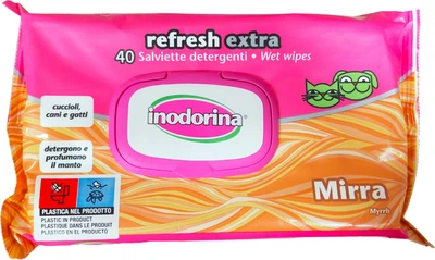 Вологі серветки для собак і котів Inodorina refresh extra mirra з екстрактом східної мірри 40 шт (8031398123592)