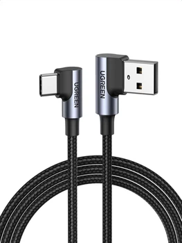 Кабель UGREEN US176 USB 2.0 90˚ to USB-C 90˚ QC3.0 3A 480Mbps 1m Black (20856)