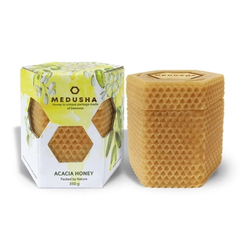 Мед білої акації в упаковці "Сота" з 100% бджолиного воску 350г Medusha 