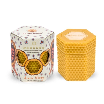 Мед білої акації в упаковці "Сота" з 100% бджолиного воску "Прима Марія" 150г Medusha 