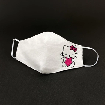 Маска защитная многоразовая трехслойная с вышивкой 5шт «Hello Kitty» белая детская 3-6 лет XS BATIAR