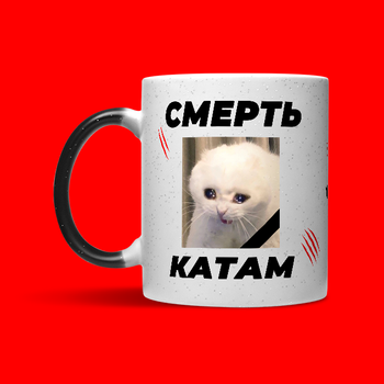 Кружка хамелеон Chainik-Rassela з принтом кіт, написом "Смерть катам" 320 мл