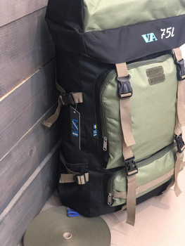 Универсальный рюкзак тактический 75 литров, военный водоотталкивающий рюкзак из плотной тактической ткани черно зеленый