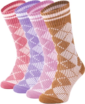 Набор 4 шт женские теплые шерстяные носки CheshKit Diamond socks Койот/Лиловые/Розовые/Коралл, размер 36-40