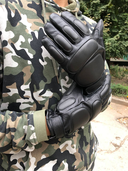 Перчатки зимние тактические из кожи на флисовой подкладке GlovesUA мод.312-б Черный 11