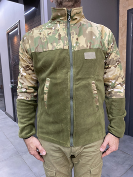 Армейська кофта флісова Kafkas, тепла, розмір XXL, Олива, вставки Мультикам на рукава, плечі, кишені