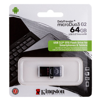 Флеш память USB OTG King.ston DT MicroDuo 64GB G2 micro USB 3.2 Black