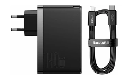Сетевое зарядное устройство Baseus GaN5 Pro Fast Charger 2C+U + Cable Type-C to Type-C 140W CCGP100201 Black