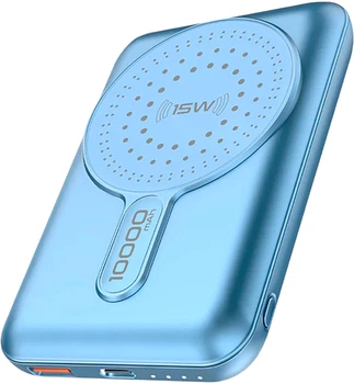 УМБ Promate PowerMag-10Pro 10000 mAh 15W MagSafe 20W PD USB-C 18W QC 3.0 USB-А Blue (powermag-10pro.blue)