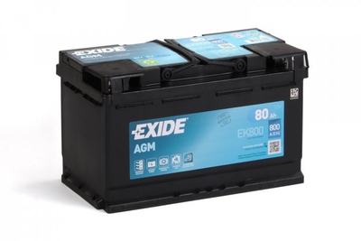 Акумулятор EXIDE AGM - 80Ah/ EN 800 / 315x175x190 (ДхШхВ) EXIDE EXI EK800 PEUGEOT ; FIAT; FORD; GENERAL ; MAZDA ; MITSUBISHI ; NISSAN ; SUBARU ; SUZUKI ; TOYOTA ; VOLVO ; VW