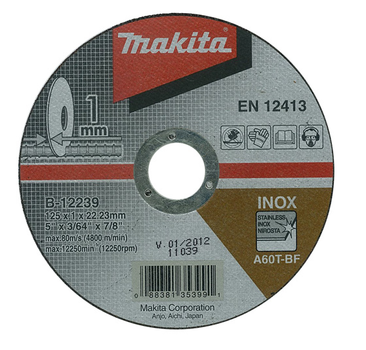 Круг отрезной по металлу INOX 125х1,0x22,2 60Т; плоский; 12200 об/мин (B-12239)