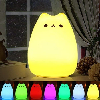 Дитячий силіконовий нічник Little Cat Silicone Light світильник у вигляді милого котика 7 кольорів