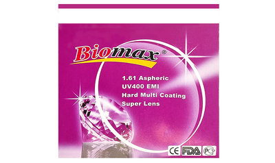 Полімерна лінза асферична Biomax UV400 EMI HMC Ind. 1,61 Ø75 (0,0/-6,0)