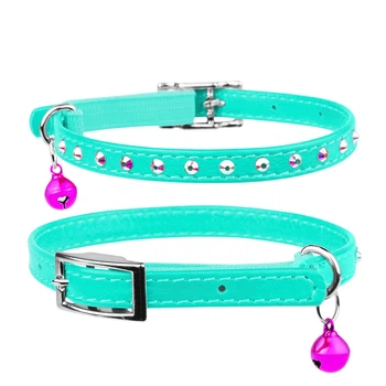 Ошейник "WAUDOG GLAMOUR" с резинкой, клей.стразами для кошек (ширина 9мм, длина 22-30см), ментоловый