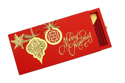 Gift box Christmas shine red Вітальна листівка + конверт для грошей ручної роботи