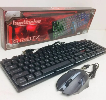 Компьютерная клавиатура + мышка KEYBOARD HK-6300 TZ 6944 проводная USB с подсветкой Черные