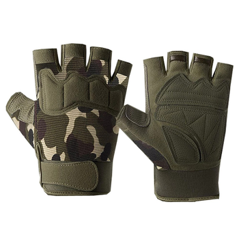 Перчатки тактические FG FQTAC039 Зеленый камуфляж L без пальцев на липучке с защитой на костяшки