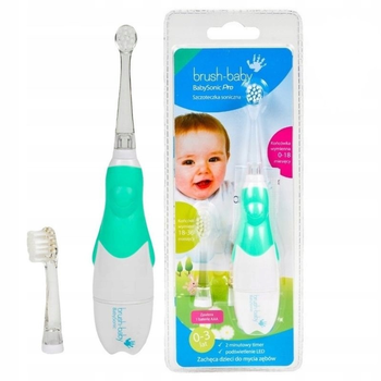 Електрична щітка дитяча Brush-Baby Pro 0-3 років Зелений з таймером + 2 насадки