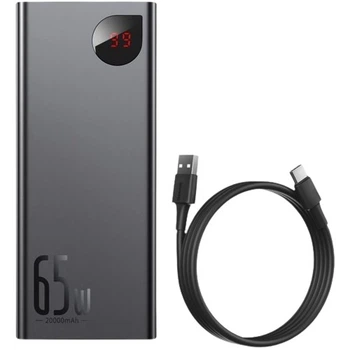 Павербанк 20000 mAh 65W для ноутбука зі швидкою зарядкою Power Bank Baseus Adaman Metal Digital Display Портативний зарядний пристрій 2USB Type-C (PPIMDA-D01) Black