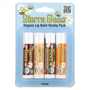 Набор бальзамов для губ Sierra Bees органические 4 шт в упаковке, ассорти вкусов (898220011490)