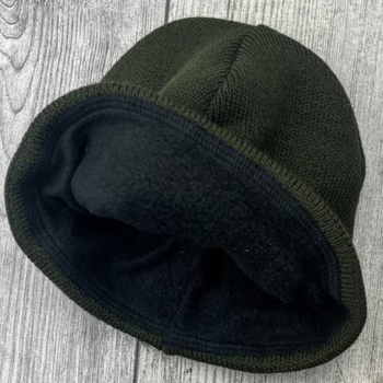 Вязанная шапка мужская на флисе зимняя размер универсальный Оливковая (kt-7737)