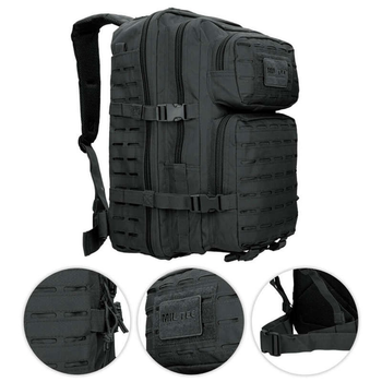 Тактический рюкзак 36 л Черний MIL-TEC Assault Laser Cut 36L Black с системой MOLLE Военный рюкзак Армейский Штурмовой Водоотталкивающий