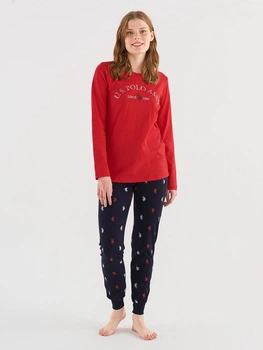 Пижама (лонгслив + штаны) женская хлопковая U.S. Polo Assn 16825 S Red (8680557381443)