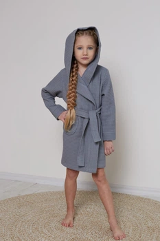 Дитячий вафельний халат IDEAL TEXTILE Сірий 100% бавовна Узбекистан щільність 320 г/м2 на 3 роки (98-104 см)