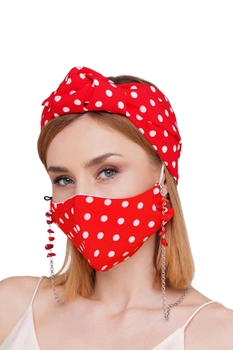 Летний набор красный в белый горошек маска +цепочка для маски от myscarf
