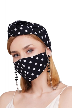 Летний набор черный в белый горошек маска +цепочка для маски от myscarf