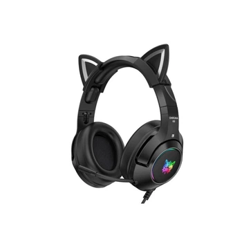 Навушники дротові Onikuma CAT K9 ігрові з мікрофоном, RGB-підсвіткою та знімними котячими вушками AUX 3.5 мм Чорні