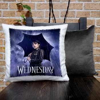 Подушка плюшевая квадратная 32х32см с принтом Венздей Уенсдей Wednesday