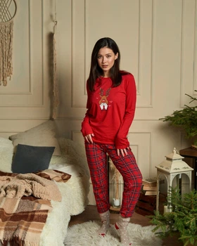Жіноча парна піжама новорічний олень FAMILY LOOK для сім'ї - XL