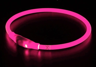 LED ошейник для собак светящийся с кабелем USB с регулировкой 70 см Розовый