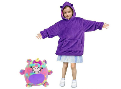 Детская трансформирующаяся игрушка-плед с капюшоном Huggle Pets Фиолетовая 120-150 см
