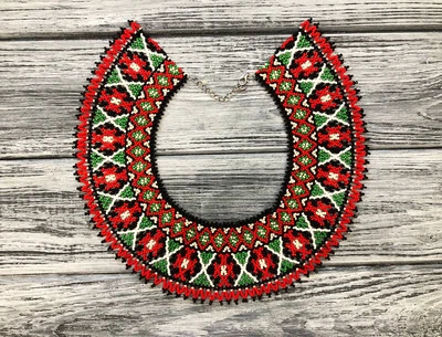 Колье-силянка из чешского бисера HatynkaUA Necklace ожерелье ручной работы к вышиванке в традиционном стиле (SUN999_26)