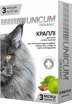Краплі на натуральній основі Unicum Organic для відлякування бліх та кліщів для котів 3 шт (4820150202095)