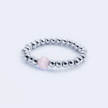 Каблучка срібна INFINI із намистин з рожевим котячим оком, р. 17-18 k2kor-64