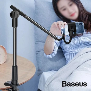 Держатель для телефона Baseus Unlimited Adjustment Lazy Phone Holder складная подставка (360°, 4 - 6.5 дюймов, зажим) - Черный