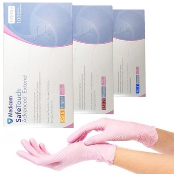 Нітрилові рукавички Medicom SafeTouch Extend Pink, щільність 3.5 г. - рожеві (100 шт)