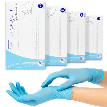 Нітрилові рукавички Medicom, щільність - 3.8 г. - Slim Blue (блакитні) - 100 шт