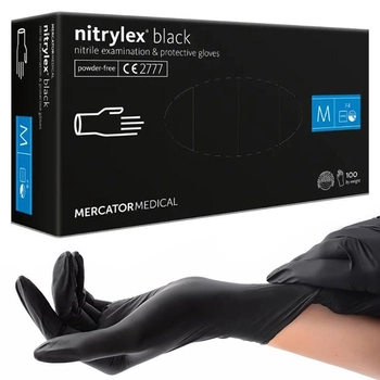 Нитриловые перчатки Nitrylex®, плотность 3.7 г. - PF Black - Черные (100 шт) M (7-8)