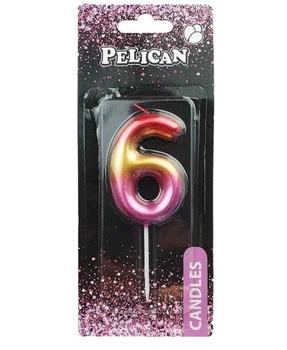 Свеча для торта Pelican "6" 6 см омбре цветная 6464