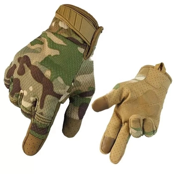 Перчатки тактические FG FQ2023 Хаки камуфляж XL полнопалые с защитой на костяшках + сенсорные нашивки