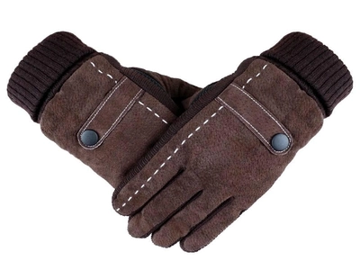 Тактильные зимние мужские замшевые перчатки коричневого цвета