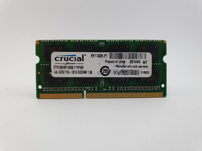Оперативная память для ноутбука SODIMM Crucial DDR3L 4Gb 1600MHz PC3L-12800S (CT51264BF160B.C16FKR) 10478 Б/У