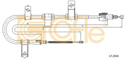 Трос ручного тормоза задний Gets 5doors 03- правый (барабан/кроме CRDi) (1620/1373) Cofle (172543)