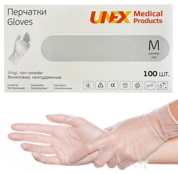 Виниловые перчатки Unex 100 шт M (7-8)