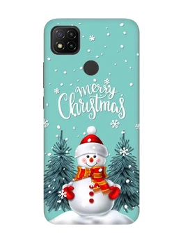 Матовый бирюзовый чехол на Xiaomi Redmi 9C / 10A Снеговик (новогодний принт 152)