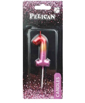 Свеча для торта Pelican "1" 6 см омбре цветная 6459